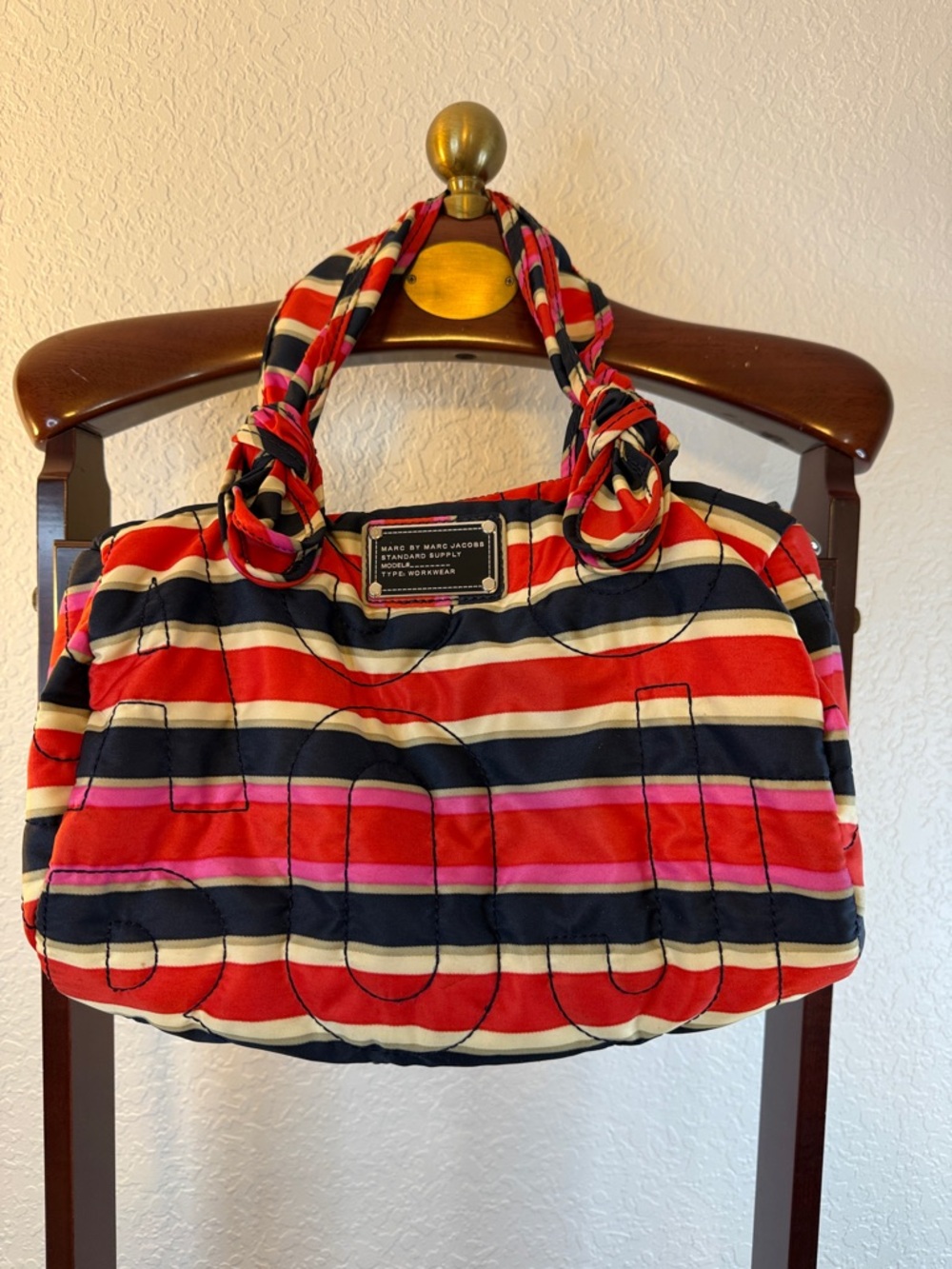 Marc by Marc Jacobs Red, Navy, White & Pink Striped Shoulder Bag